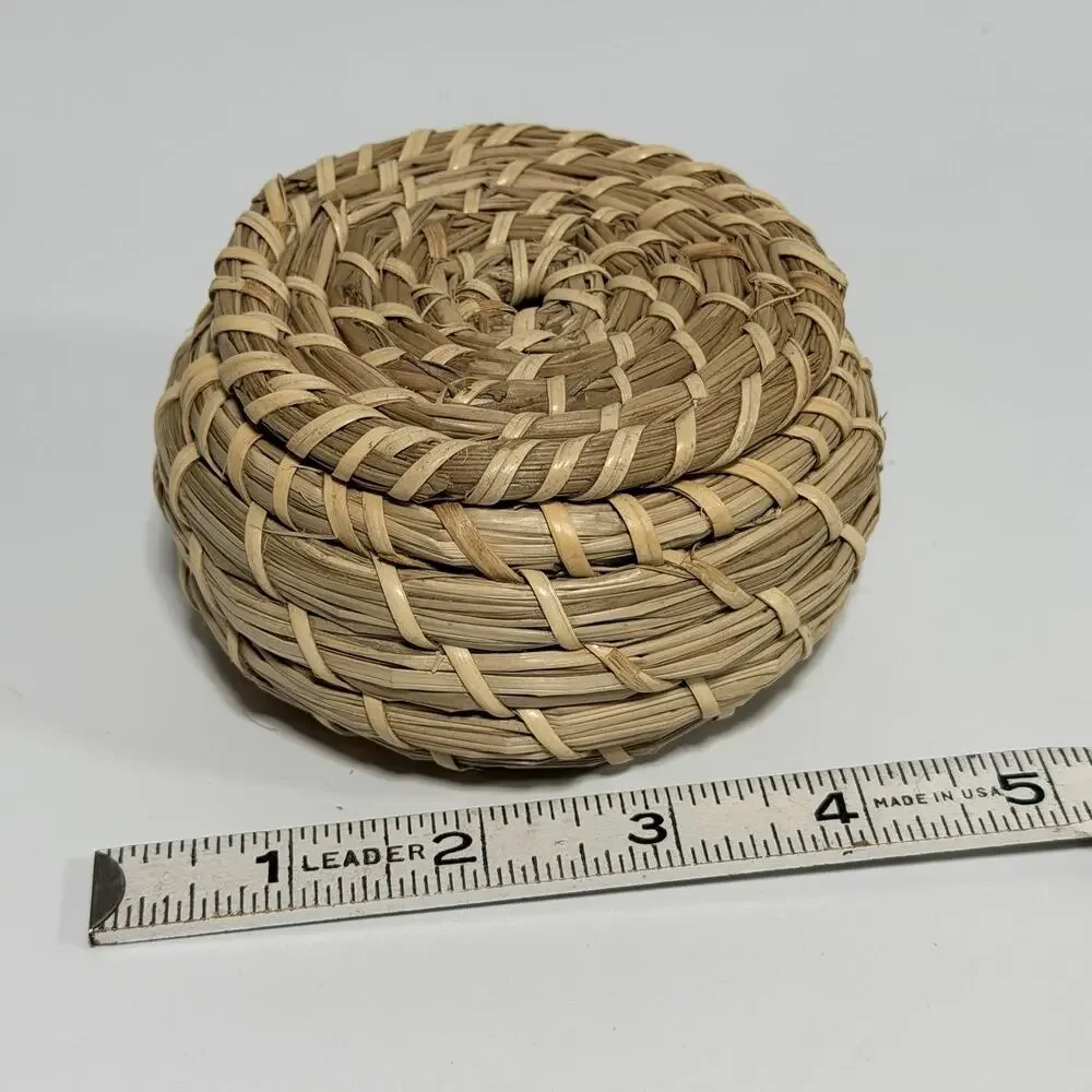 Small Sweetgrass Coil Basket Box with Lid South Carolina Handmade 4.5” Handmade